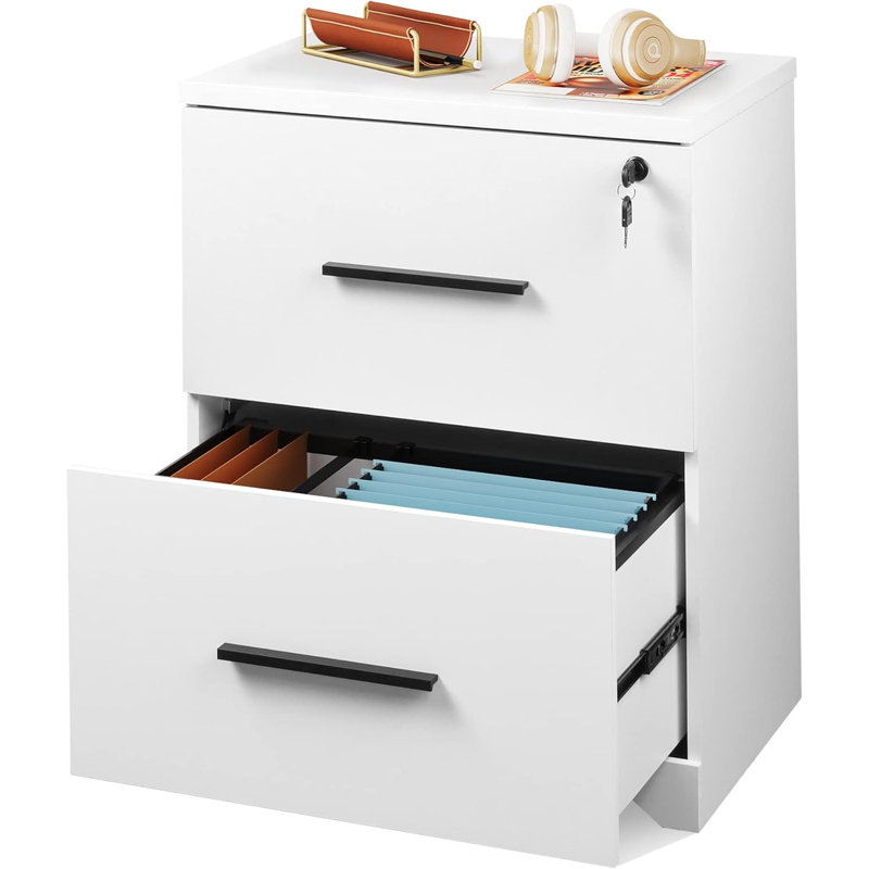 2-Drawer Wood Lateral File Cabinet With Lock For Home Office, White