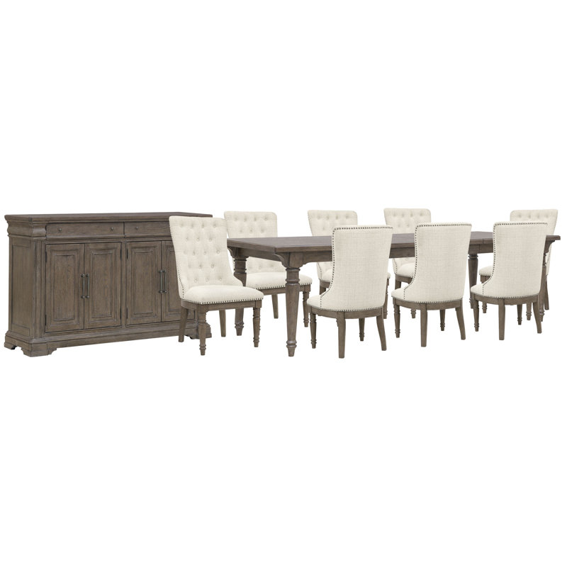 Table de salle à manger à pieds extensible avec 8 chaises et serveur, 10 pièces: table, 8 chaises, buffet