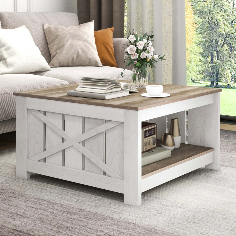 Table basse 31,5 po Farmhouse, Blanc, Bois jaune moyen