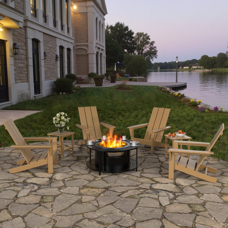 Chaise Adirondack 7 pièces avec table d'appoint et foyer sans fumée, Tanné