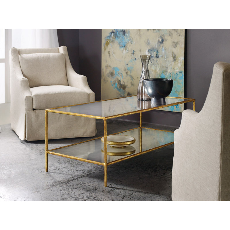 Organic Glass Cocktail Table, Gold, Antique Mirror, 19" H x 50" L x 24" W