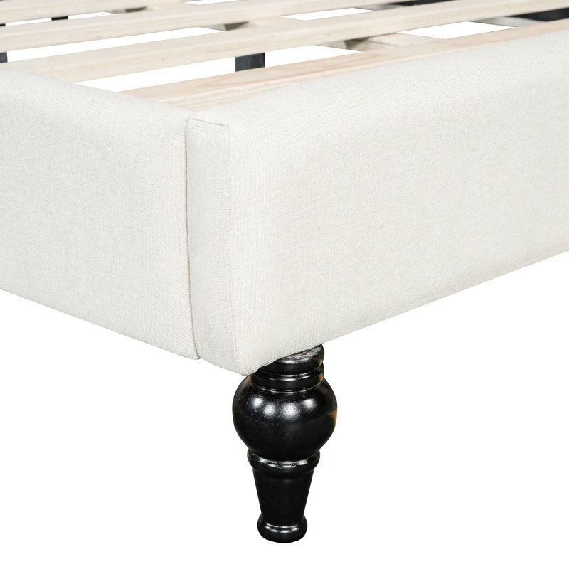 Lit de jour en L en lin beige indémodable avec pieds en bois massif - attrait durable pour un espace de vie confortable