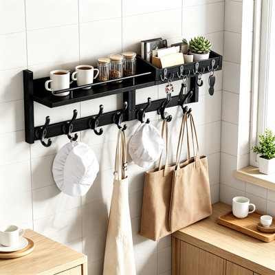 Portemanteau mural avec tablette, crochets muraux robustes avec porte-clés et organisateur de courrier, portemanteau d'entrée en bois rustique avec crochets métalliques robustes pour le salon, la chambre à coucher et la salle de bain