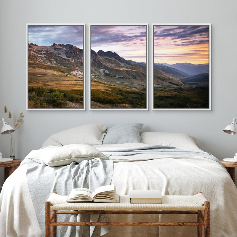 Sunset Sky Nature Mountins Landscape Photography Modern Artwork, White Floater Framed, 36" H x 72" W