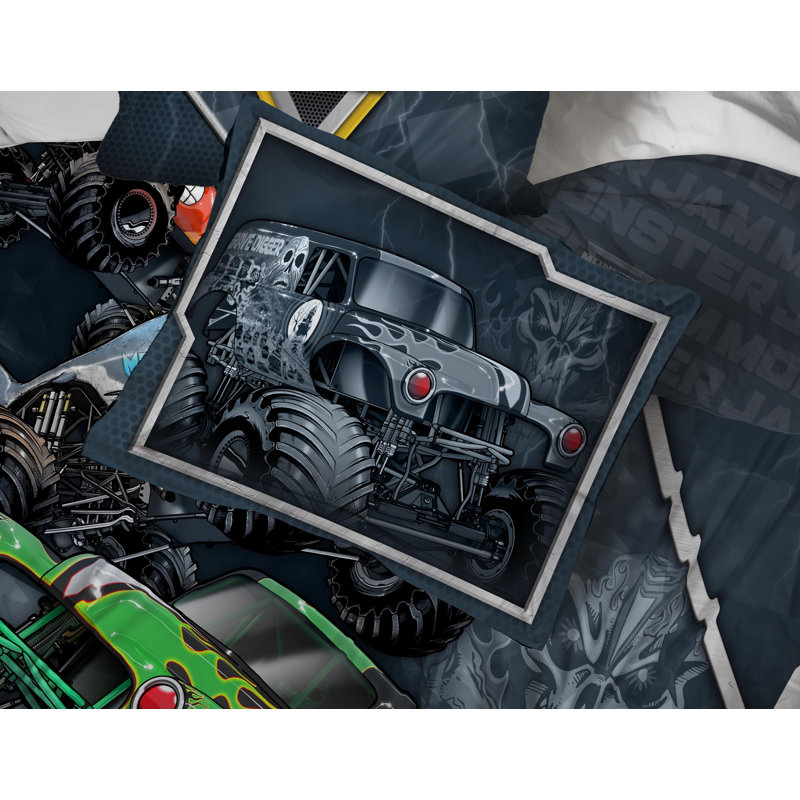 Gray Monster Truck Microfiber Twin Bed in a Bag Set