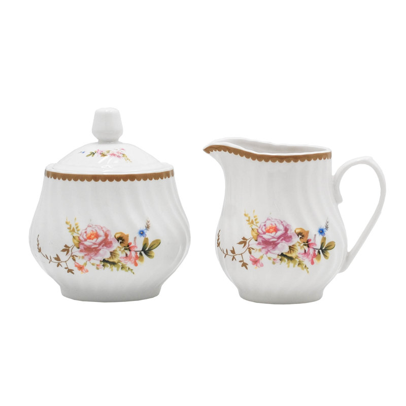Ensemble de sucrier et crémier en porcelaine blanche Rabia