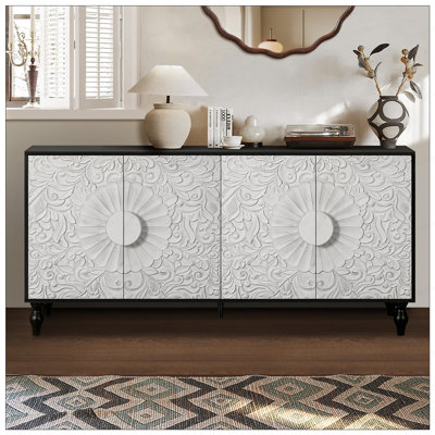 Vintage Large Faceted Carved And Spliced Doors Combined With Frames For TV Stand Table, Sideboards, Accent Cabinets