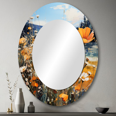 Sunny Meadows - Miroir décoratif ovale sur métal
