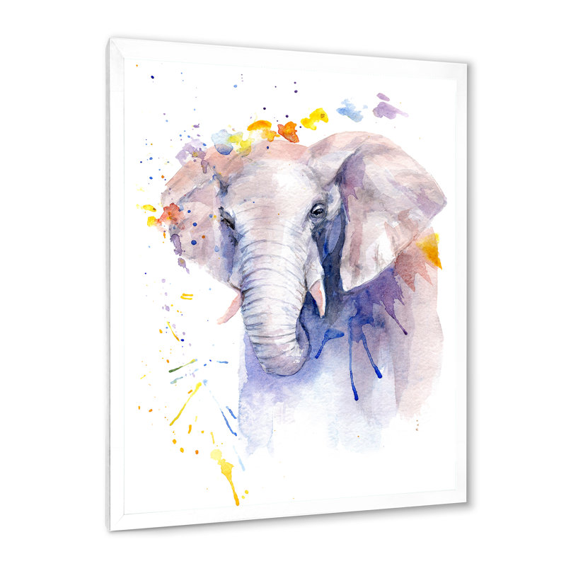 Portrait d'un éléphant en fleurs - Peinture sur toile, H 40 po x l 30 po x 1,5 po, Toile blanche encadrée