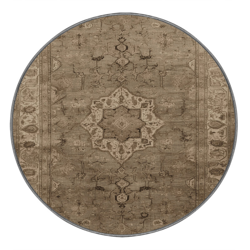 Tapis persan gris lavable à la machine, Rond 8 pi