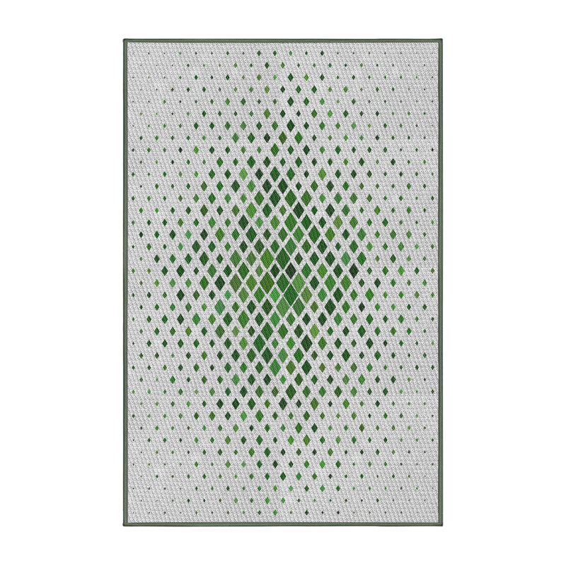 Laine tissé à la machine à motifs géométriques et polyester gris/vert Tapis décoratif, Rectangle 7 pi x 9 pi