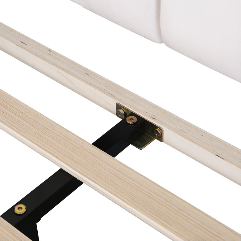 Tête de lit tapissier beige en velours, Beige, Lit double