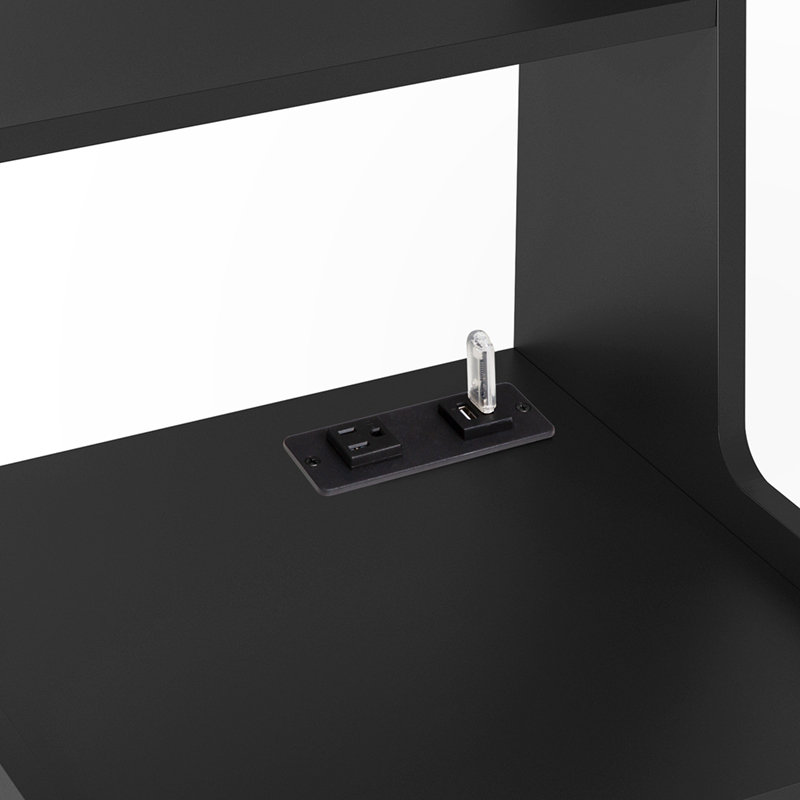 Bedside Tables with Storage Cabinet and Charging Station, Black