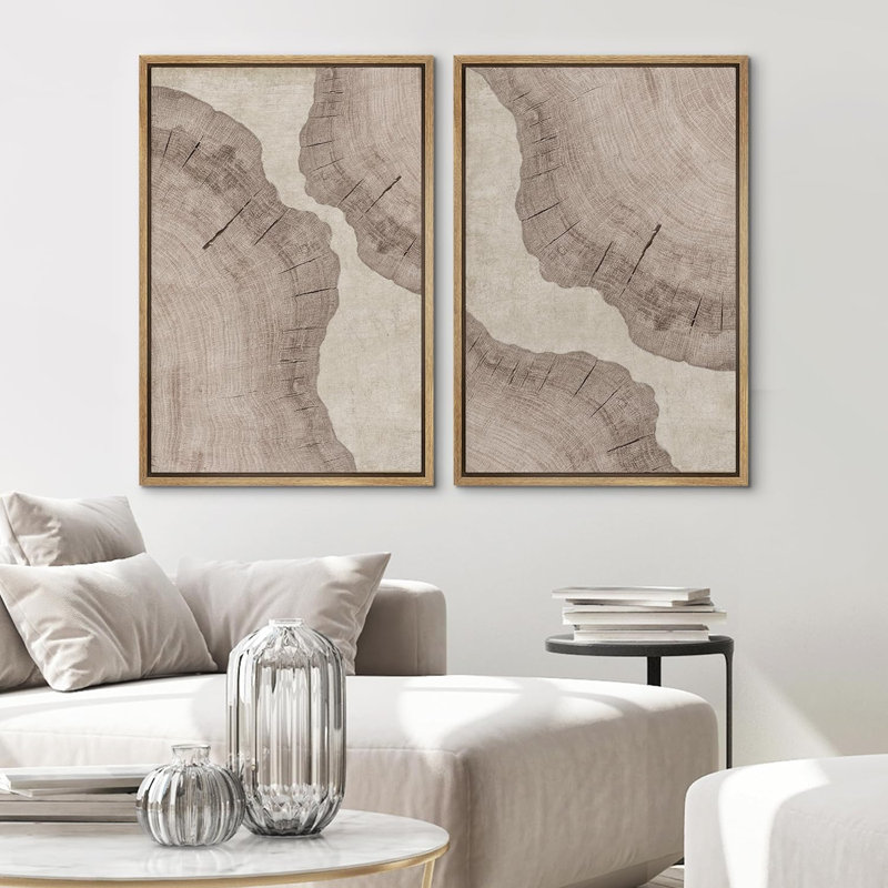 2 pièces, impression de bois de chêne beige, forêt, anneau, neutre, art minimaliste, décor de ferme moderne sur toile
