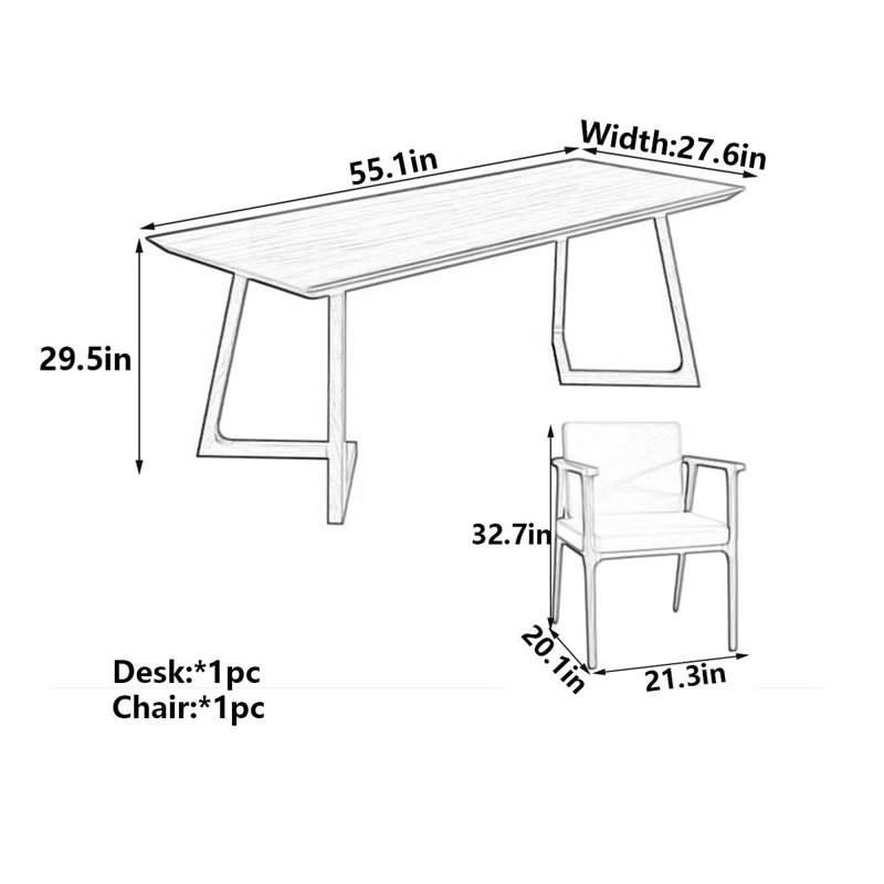 Bureau moderne en bois massif minimaliste, H 29,5 po x l 55,1 po x P 27,6 po