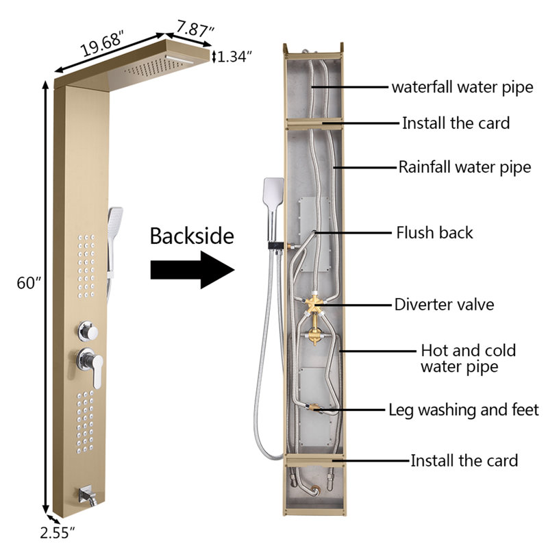 60'' Shower Panel with Fixed Shower Head