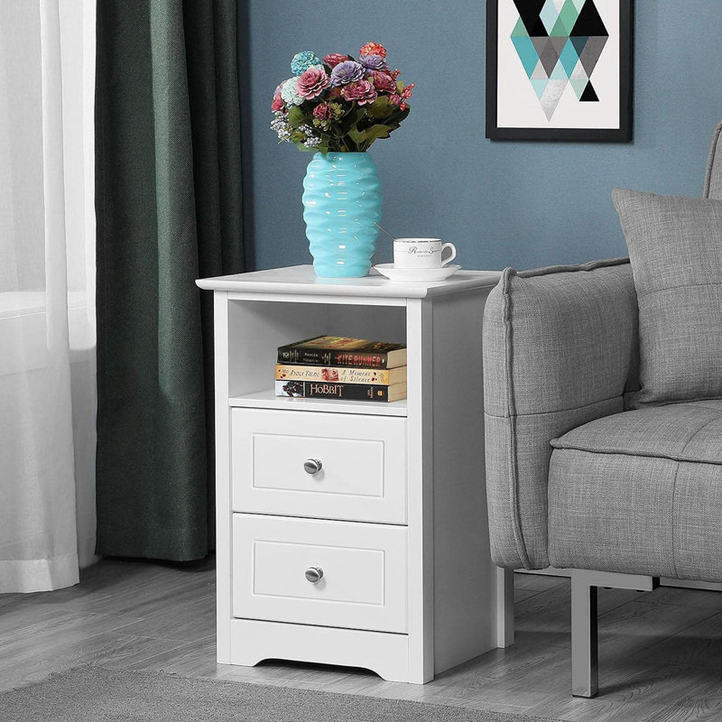 Devala 40cm W Manufactured Wood Bedside Table, White