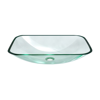 Clear Glass Rectangle Above Counter Bathroom Vessel Sink, Tempered Material, Pop - Up Drain, Great Sealing Installation, Drain For Efficient Drainage