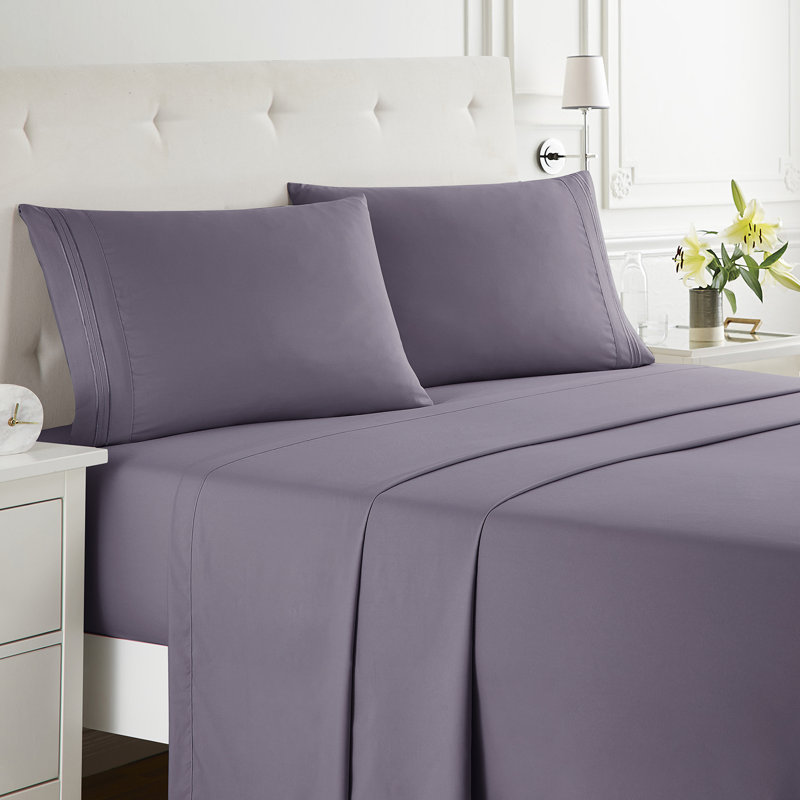  Ensemble de draps double brossé de luxe pour hôtel avec draps et taies d'oreiller très doux, Mauve gris, Grand