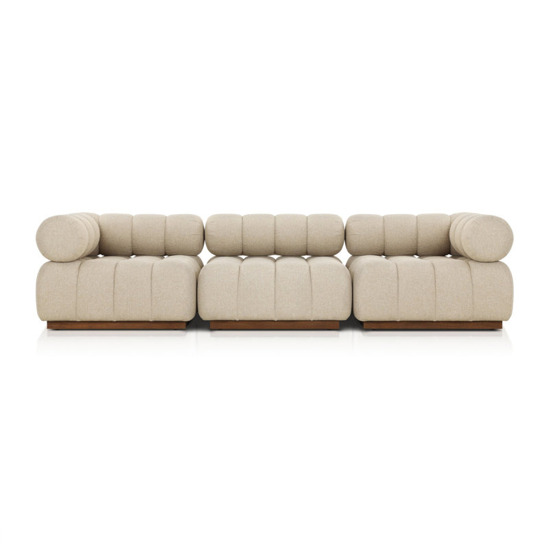 Martinique 109.5" Wide Patio Sectional, Hayes Cream Cushion/Stained Saddle Frame, Symmetrical