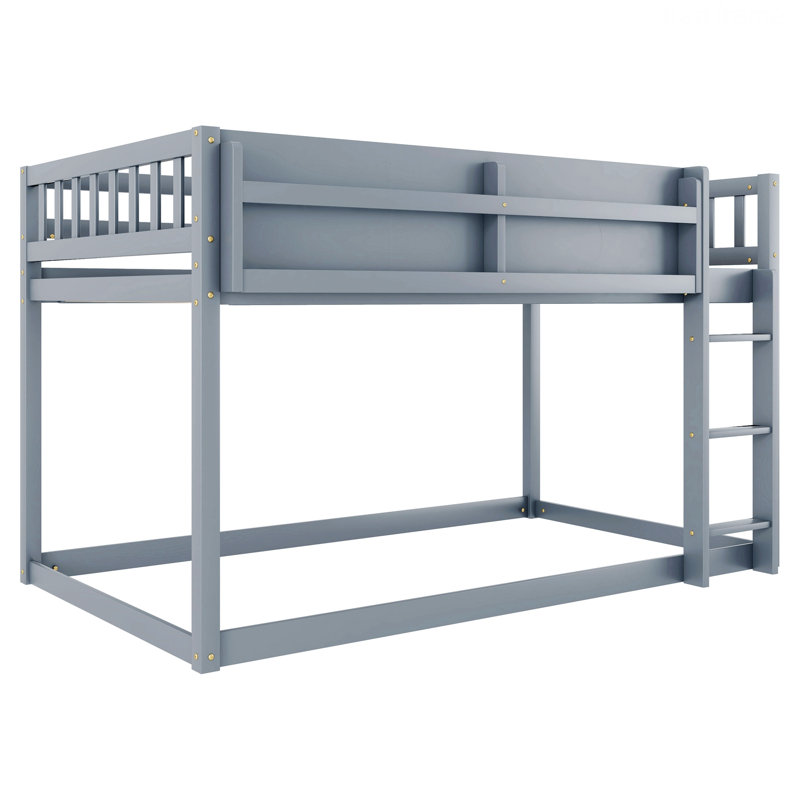 Cadre de lit contemporain pour la maison, lit superposé, lit superposé au sol avec échelle, Gris