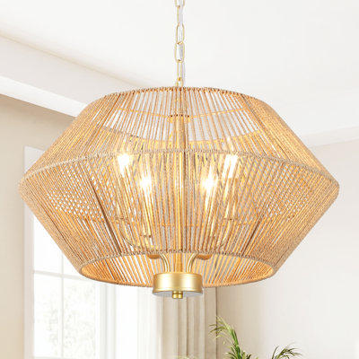 4 - Light Cage Rattan Boho Chandelier Natural Rattan Bohemian Pendant Light