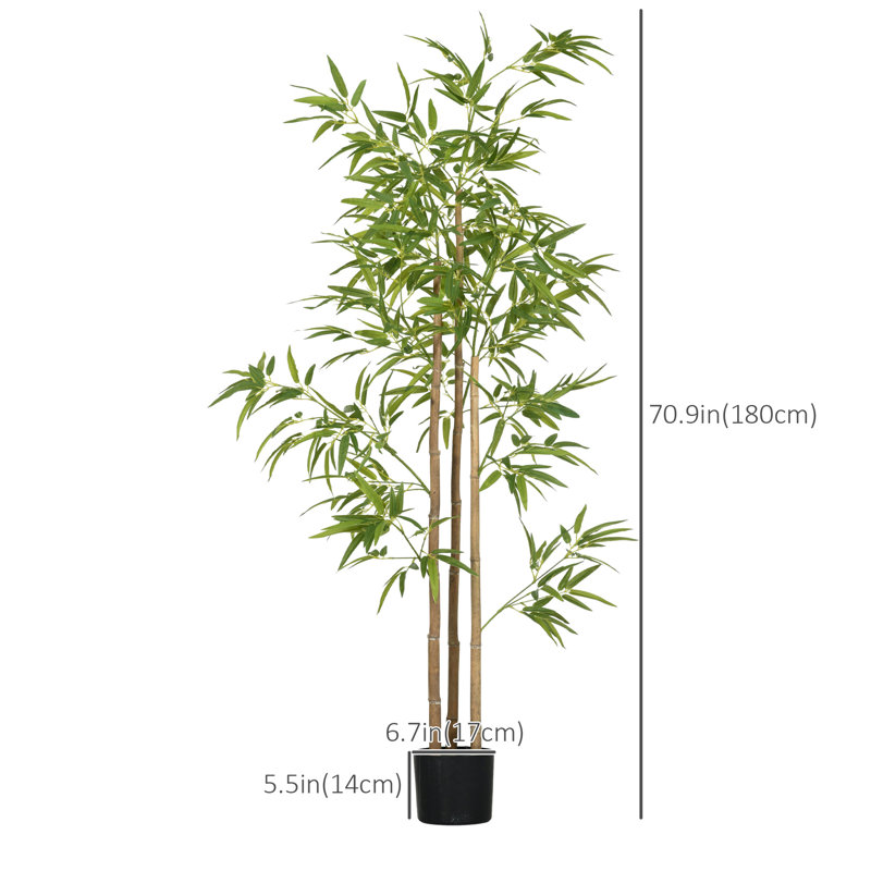 Faux Bamboo Tree in Cement Pot, 71" H x 6.9" W x 6.9" D