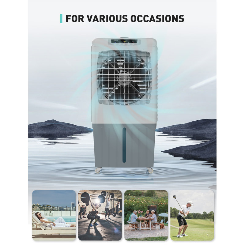 Gray and White Portable Evaporative Cooler with Remote Control
