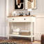 Console de style campagnard avec 2 tiroirs et tablette de rangement inférieure pour le vestibule, table d'appoint rustique avec tiroir de rangement et tablette pour le salon, couloir (blanc antique)-231986535