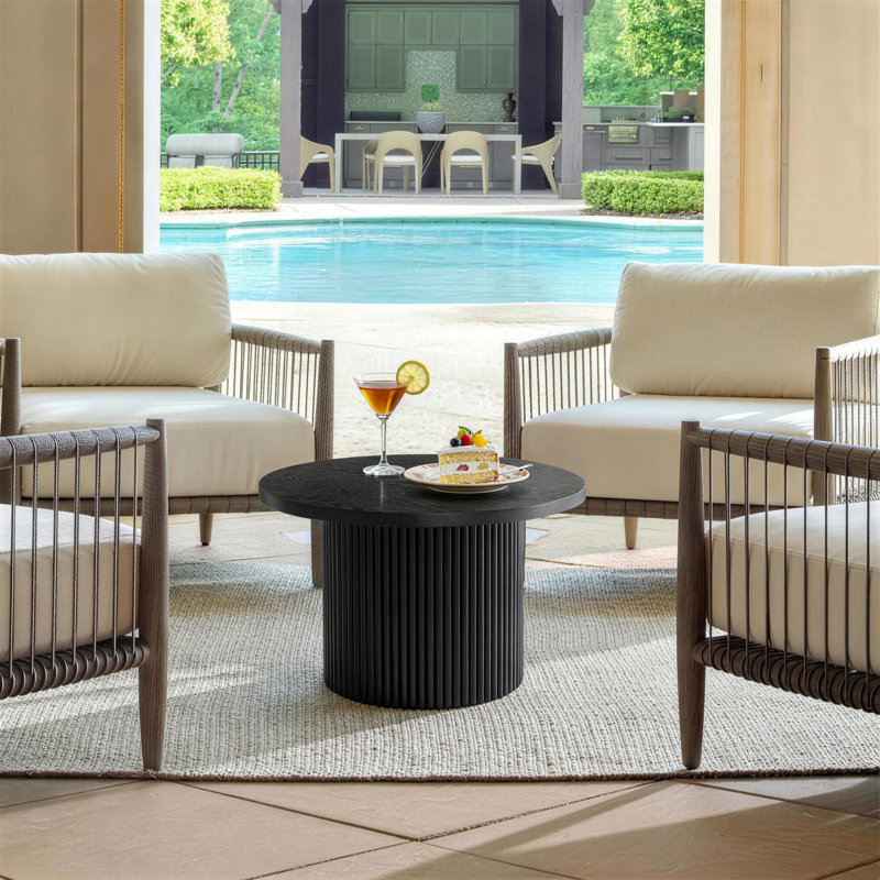 Table basse ronde en bois massif Ansel, Noir, H 15,74 po x L 23,62 po x l 23,62 po