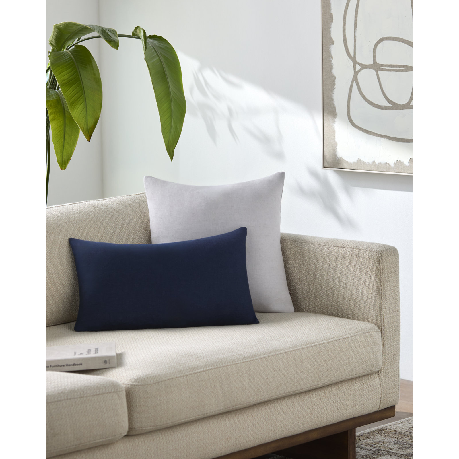 Lanie 22" x 22" Linen Pillow Cover, Rectangle 12"H x 21"W, Navy Blue