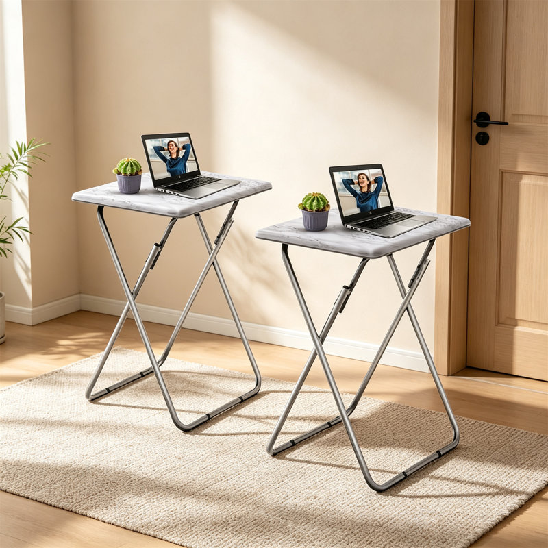 TV Tray Table 2 Set, White Marble