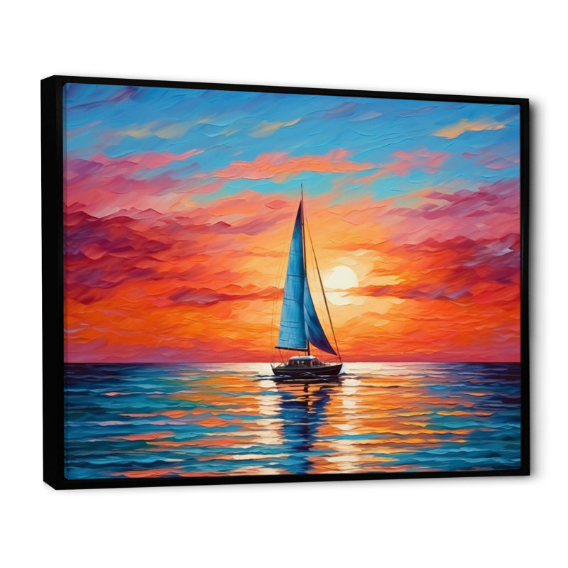 Voilier abstrait Horizon II, Cadre flottant noir, H 16 po x l 32 po x P 1 po