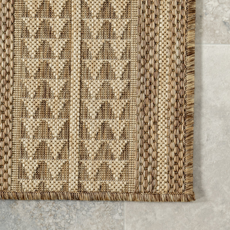 Tribal Indoor/Outdoor Area Rug, Rectangle 2' x 3', Light Brown/Ivory