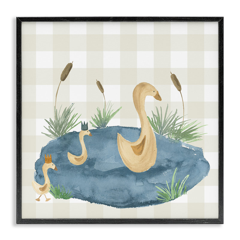 «Duck Family in Pond», art de la giclée encadrée par Lucille Price, H 24 po x l 24 po, Giclée encadrée noir minuit