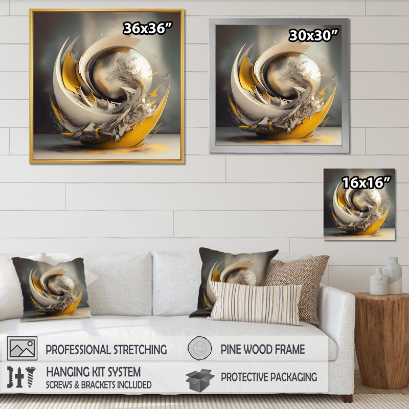 «Visionary Dance Of God 3D Wave Sphere», reproduction de toile abstraite sur fractale, Cadre flottant doré