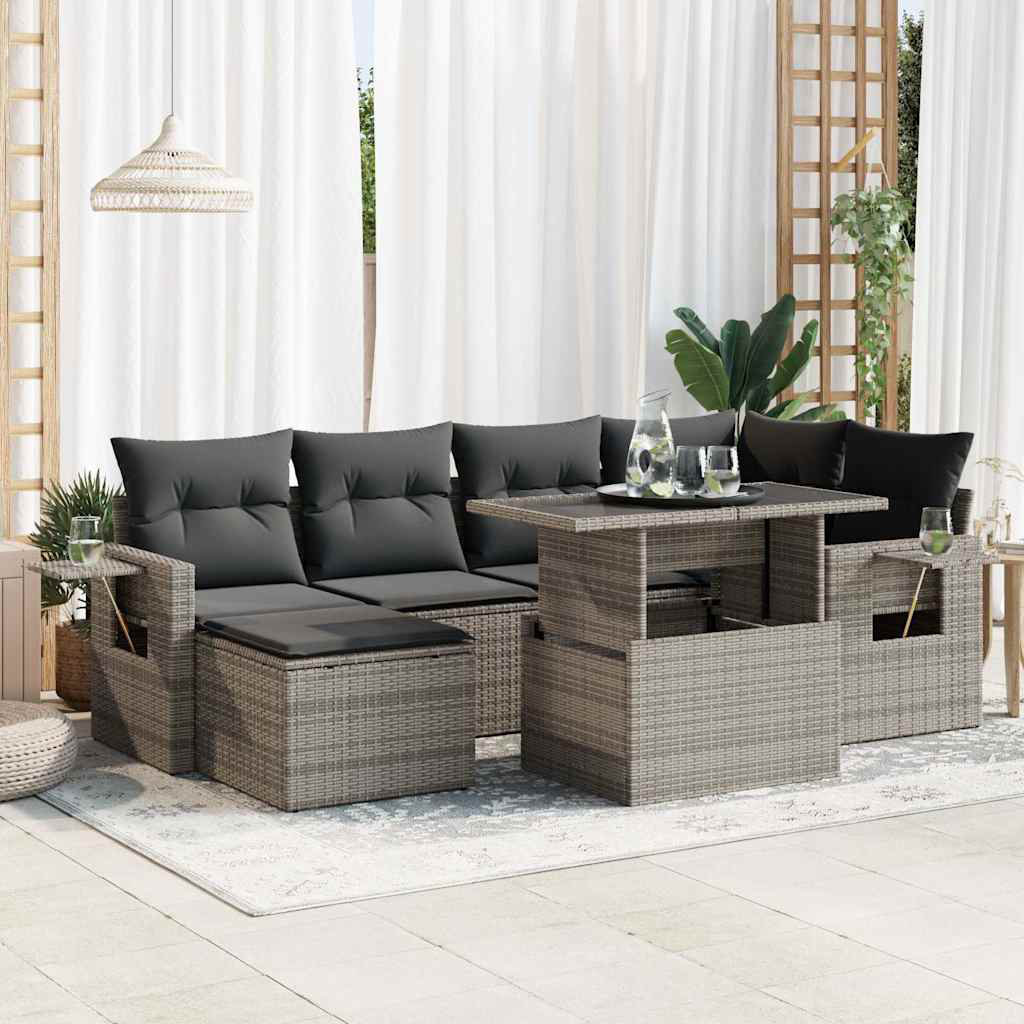 Vidaxl 7-Tlg. Garten-Sofagarnitur Mit Kissen Beige Poly Rattan