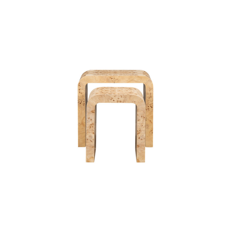 Brea Nesting Tables Toasted Burl Wood, Modern Space-Saving Accent Set