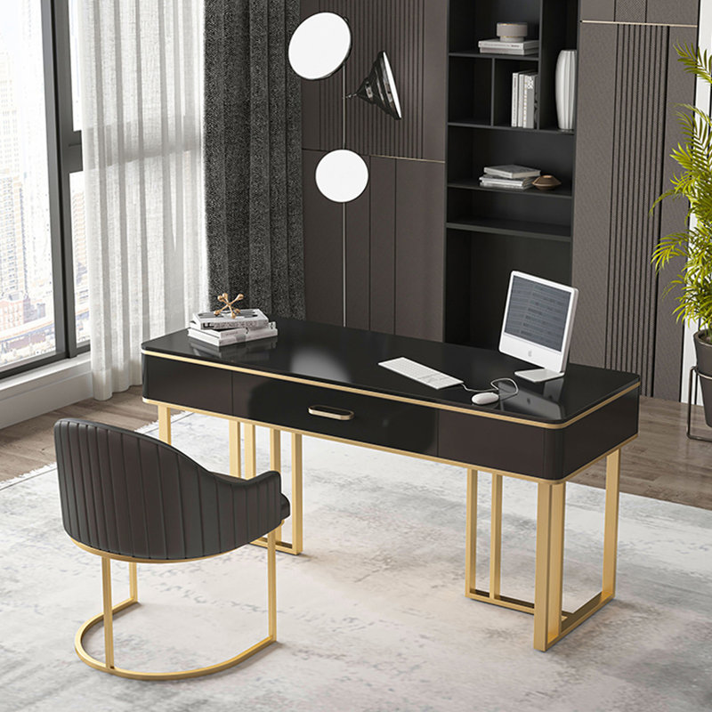 Bureau de luxe léger avec bureau en pierre frittée, Noir, H 29,53 po x l 55,12 po x P 23,62 po