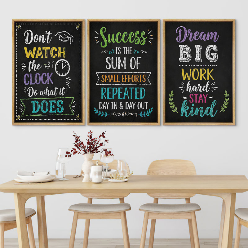 Motivational Quotes Success, Effort, Kindness, Dream, Study, Inspiration, Wall Art Decor Framed On Canvas 3 Pieces Print