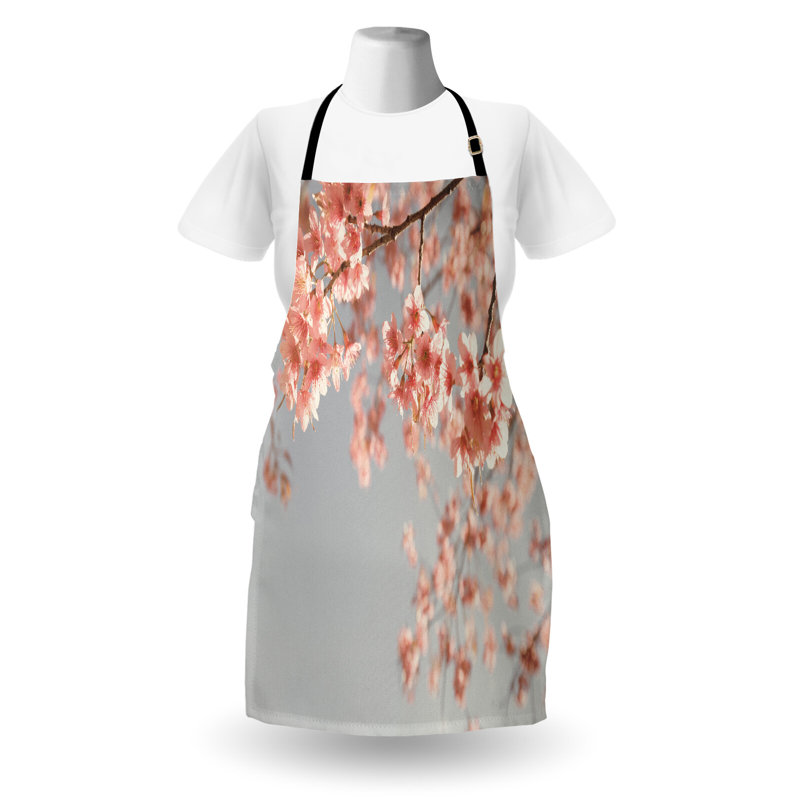 Tablier de pêche East Urban Home unisexe, arbres Sakura, taille adulte, corail bleu-gris