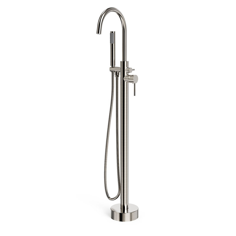 Robinet de baignoire autoportant monocommande à fixation au sol avec douche à main, Nickel brossé