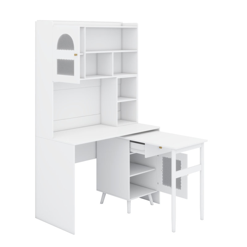 Coiffeuse rétro avec miroir lumineux, tiroirs, tablette ouverte et éclairage à intensité variable, Blanc