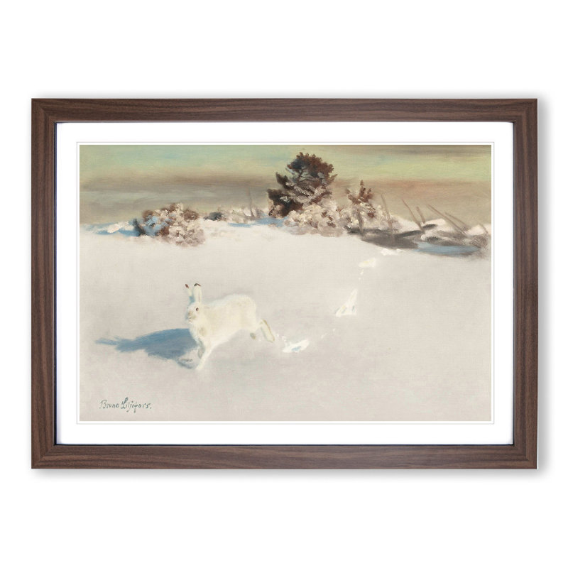 White Hare Vol.5 by Bruno Liljefors - Picture Frame Painting, Walnut, 36cm H x 48cm W x 2cm D