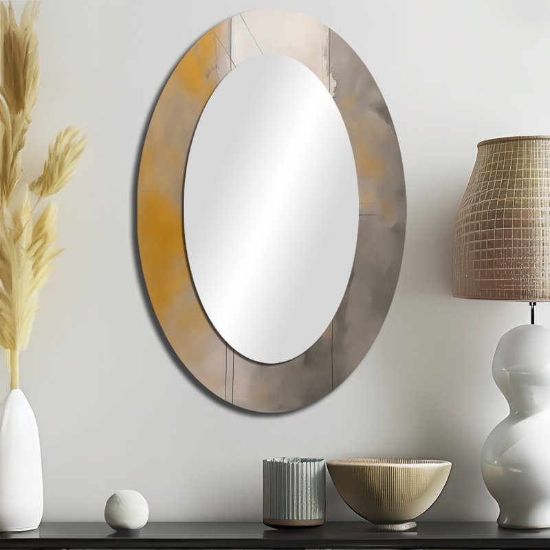 Grey Yellow Geometric Blend - Modern Oval Wall Mirror, 36" x 24"