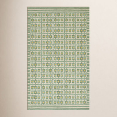 Freya Geometric Hand Woven Wool and Cotton Green Area Rug