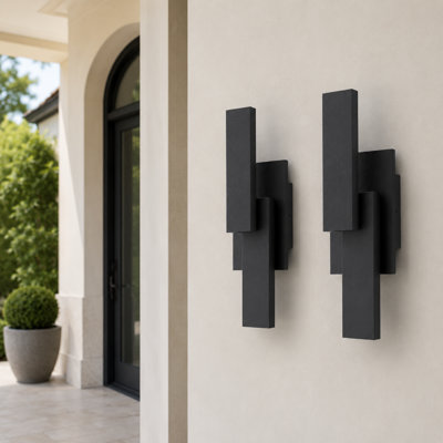 Applique murale extérieure moderne encastrée en aluminium noir mat à DEL 3CCT de 16 po de hauteur
