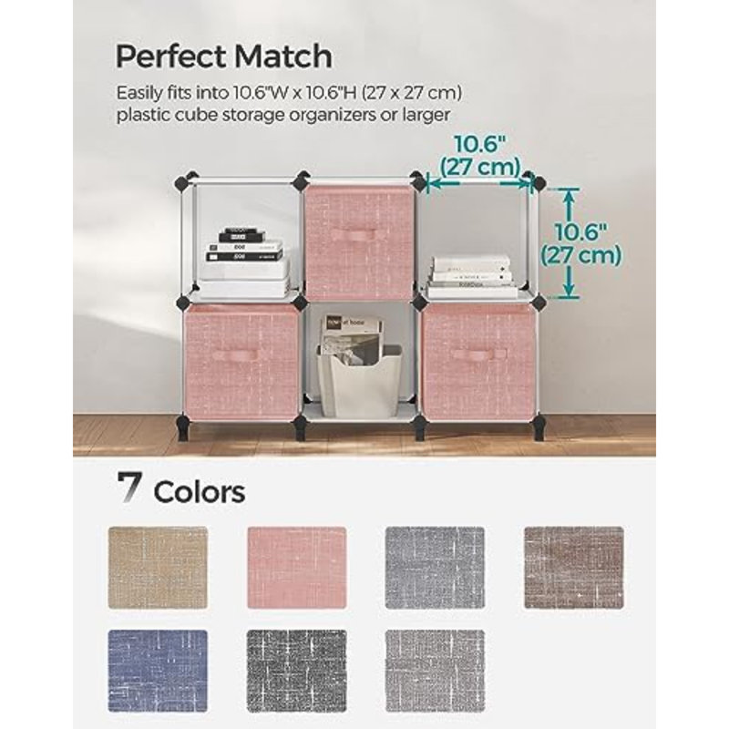 Storage Cubes, 11-Inch Non-Woven Fabric Bins With Double Handles, Set Of 6, Closet Organizers For Shelves, Foldable, For Clothes, Jelly Pink