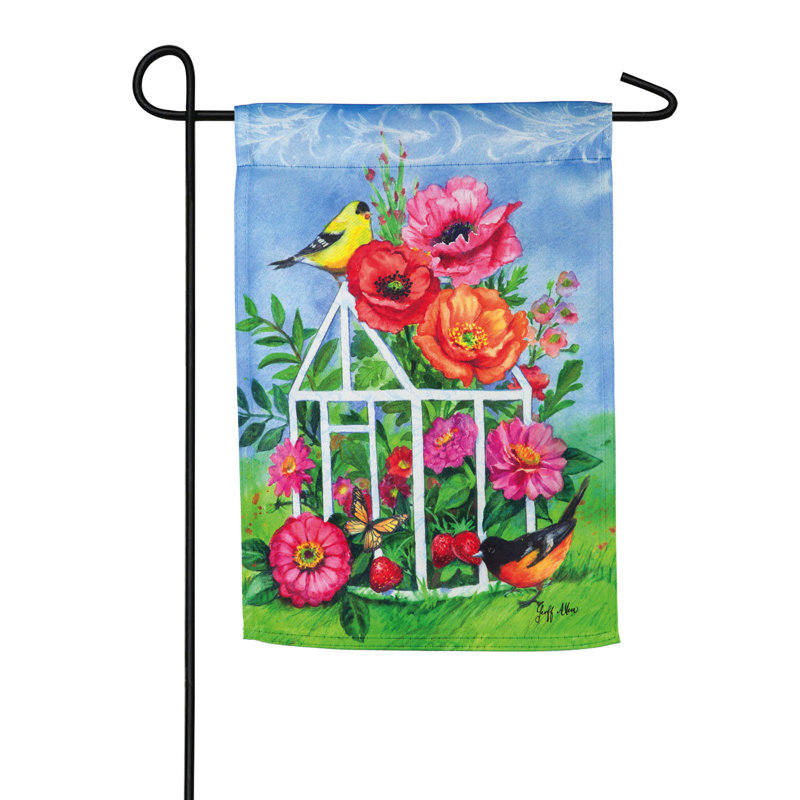 Oiseaux de serre à 2 côtés suède 18 po x 12,5 po drapeau de jardin