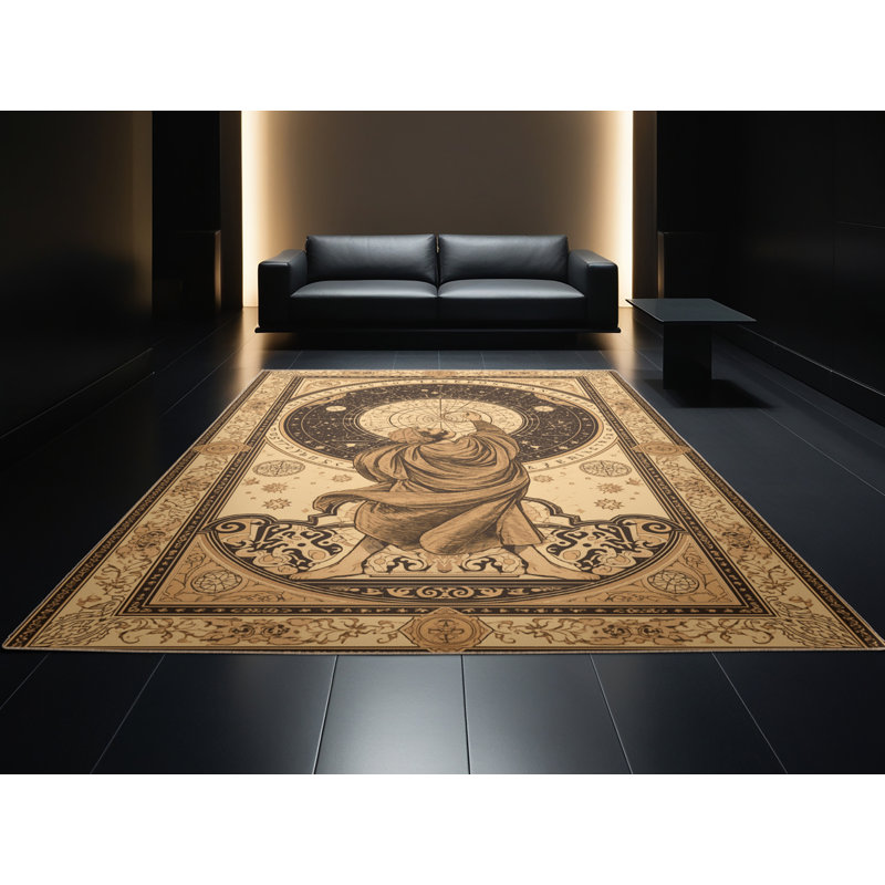 Tapis oriental traditionnel lavable à la machine oscar de style Stargazer brun et beige, 6 X 9